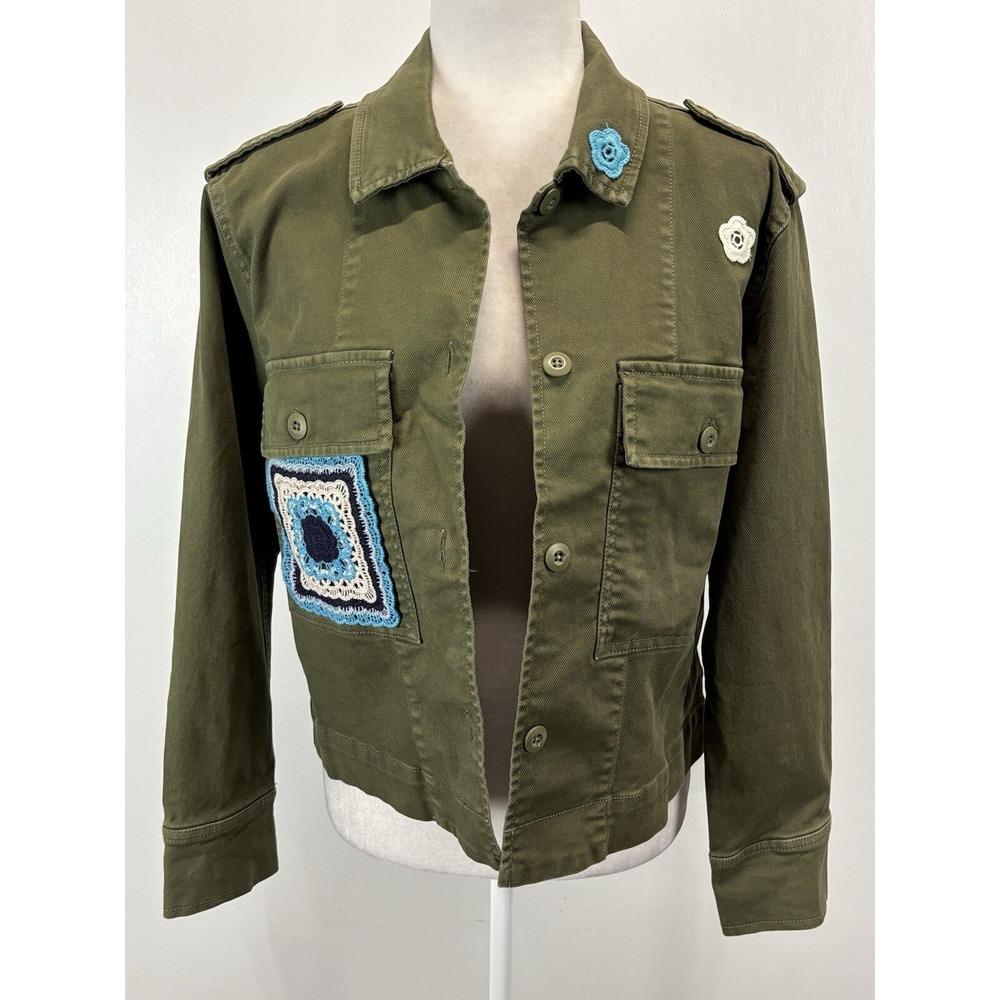 Rails Tuli Military Inspired Jacket Sz Small Womens Olive Crochet Appliqué